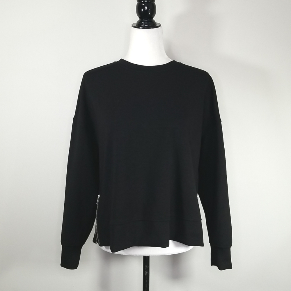 Banana Republic Women's Sweatshirt Size S Petite Scuba-Knit Side-Zip Black
